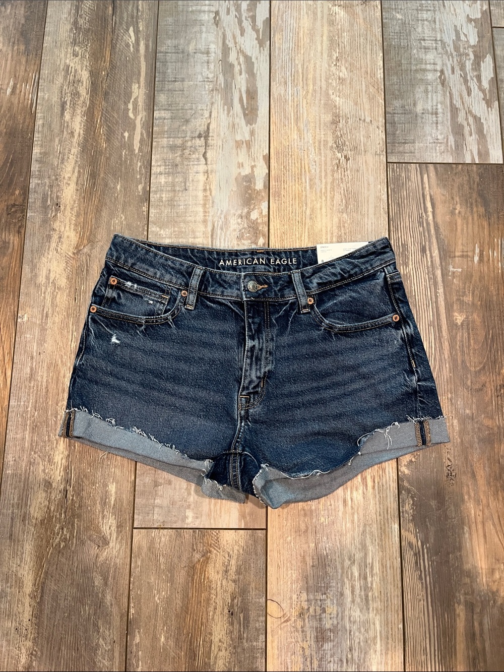 American Eagle Outfitters Dark Indigo Rolled Hem Denim Shorts